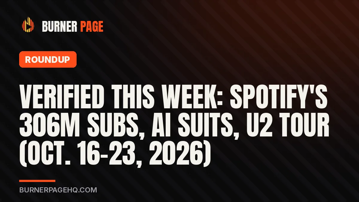 Verified this week: Spotify's 306M subs, AI suits, U2 tour (Oct. 16-23, 2026)